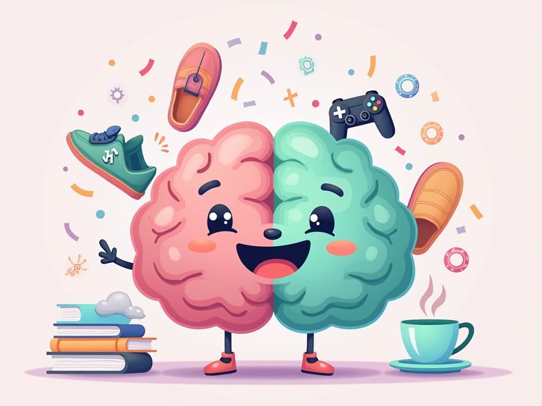 Cerveau joyeux partagé entre baskets de jeune et pantoufles de sage